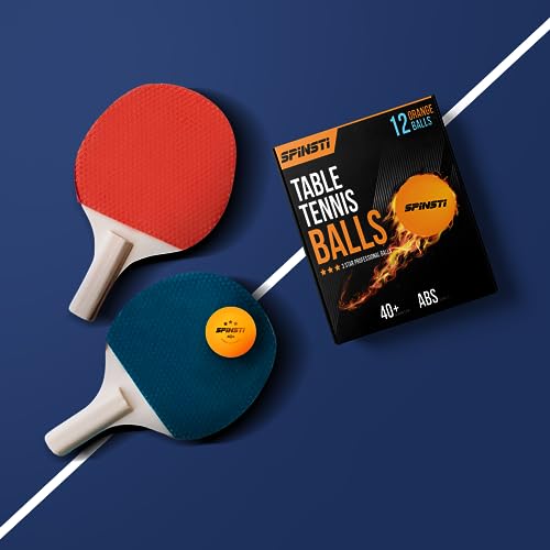 Foto von SPINSTI 12 orangefarbene Tischtennisbälle, 3-Sterne-ABS-Qualität, 40+ professionelle Bälle für Indoor- und Outdoor-Sportarten. Sphärisches, zelluloidfreies Design für verbesserte Leistung