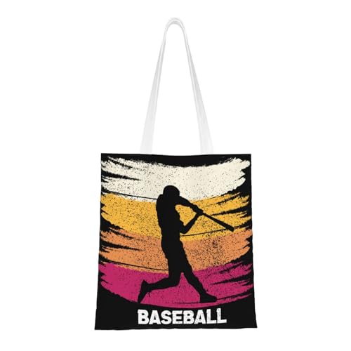 GOAYETN Vintage Baseball Player Canvas Tote Bag - Reusable Shoulder Tote Bag For Women Lady Casual Vacation, Shopping, Work, Gym