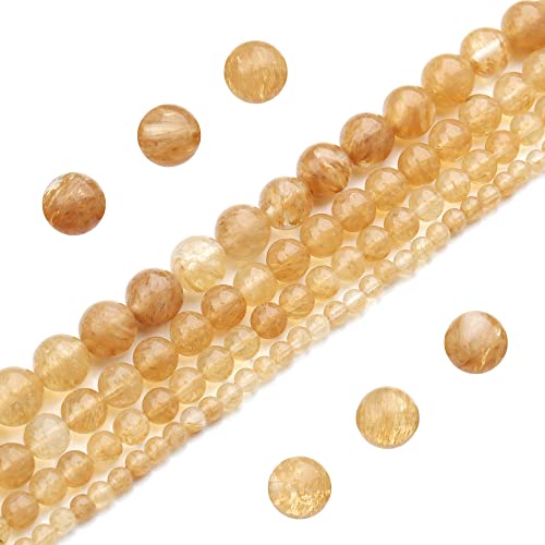 Filluck Perles en pierre naturelle de 8 mm - Quartz rutile doré poli - Perles rondes et lisses pour la fabrication de bijoux pour adultes (quartz rutile...