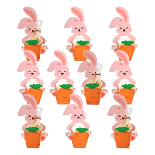 De Papel Dedicada A Los Caramelos De Pascua | Paquete de alimentos de 10 piezas - Cajas de Pascua con diseño de conejo abrazando zanahoria | Para celebraciones y eventos primaverales