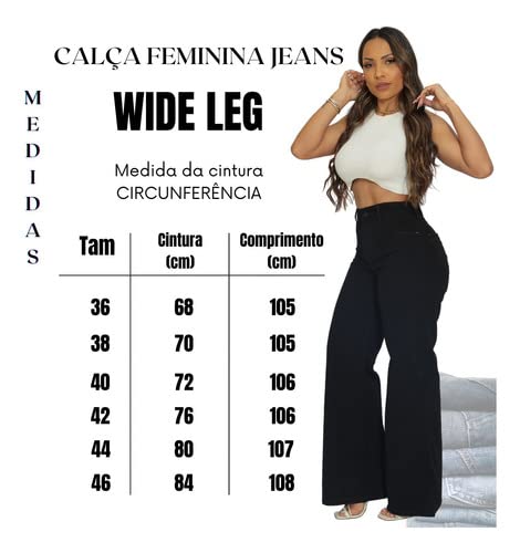 Calça Feminina Wide Leg Jeans Pantalona Cintura Alta Premium Tamanho:38;Cor:Caqui