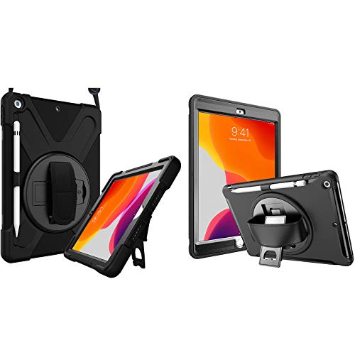 ProCase iPad 10.2 Case 2020 iPad 8th Generation Case / 2019 iPad 7th Generation Case Bundle with Rugged Heavy Duty Shockproof Cover Case with Handle and Rotating Kickstand for 10.2