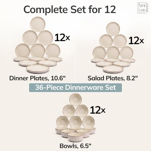 Image of 36 Piece Stoneware Dinnerware Set for 12, Handmade Plates and Bowls Set