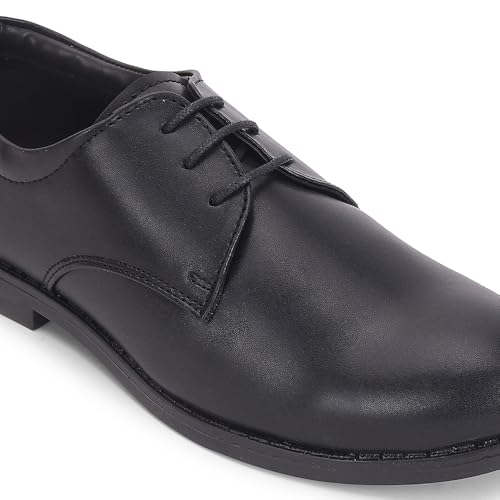 Image of Liberty Fortune MONTRICH-E Men's Lacing Formal Derby Shoes - Black | Synthetic Leather Lace-Up with Cushioned Footbed | Stylish Wedding, Office Footwear - Comfortable and Lightweight