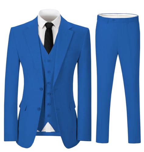 Solove-Suit Men's 3 Piece Regular Fit Linen Men Suit 2 Button Tuxedos for Wedding Party(Blazer+Vest+Pant)