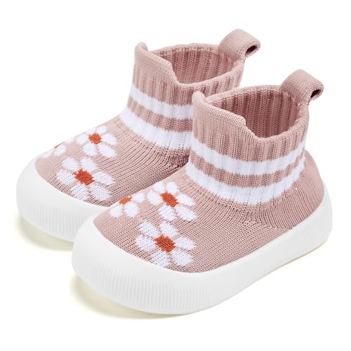 VIFUUR Baby Shoes Girls Boys Toddler Sneakers Non-Slip First Walkers Shoes for Babies Hight Top Pink Flow Topers Size 12-18 Months Infant