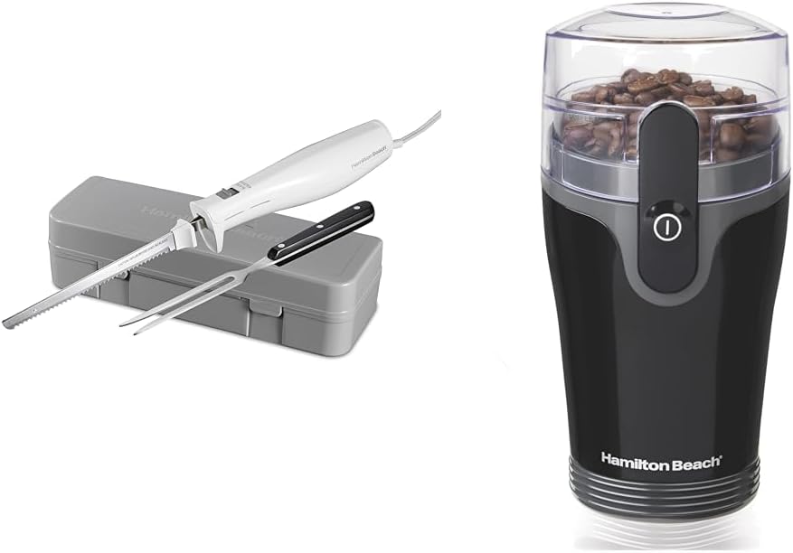 Hamilton Beach Electric Knife Set with Reciprocating Serrated Blades & Fresh Grind Electric Coffee Grinder for Beans, Spices and More