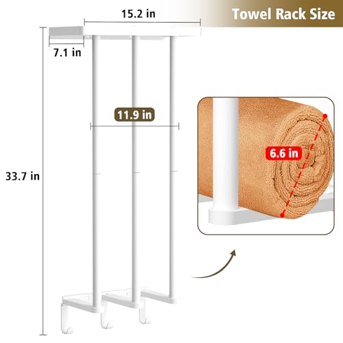 Kayfia Towel Racks for Bathroom Wall Mounted, Bathroom Tool Storage with Metal Shelf & 3 Hooks, Upgrade 3 Bars Towel Holder Wall Can Hold Up to 7 Large Bath Towels, Sturdy and Large Capacity, White