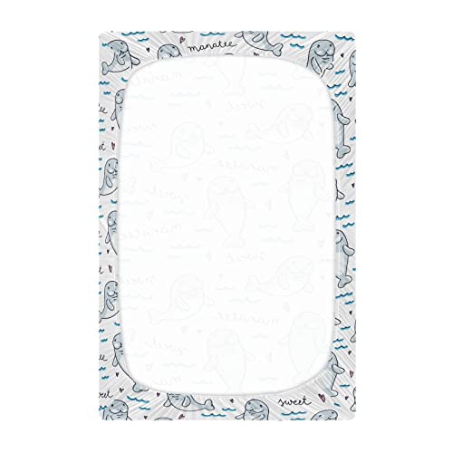 Image of Sea Manatee Valentines Crib Sheets Soft Breathable Fitted Baby Playard Sheets Mattress Cover for Girl Boys, 39 inch x 27 inch x 5 inch