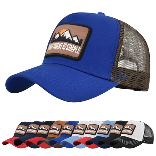 Image of Tiakay Trucker Cap Embroidered Baseball Hat - Unisex Mesh Back Sun Hat for Casual, Outdoor & Hip Hop Sport Wear (Blue)