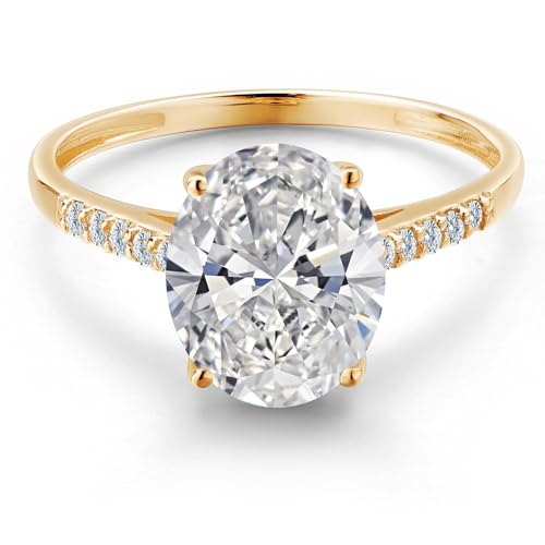 Gem Stone King 3.10 Cttw 10K Yellow Gold IGI Certified Lab Grown Diamond Engagement Ring For Women | Center Oval Diamond 3 Ct | E-F Color | VS1-VS2 Clarity | Available in Size 5 to 93