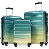 Merax Luggage Sets 3 Piece, Hardside Expandable Suitcase Set with Spinner Wheels, Lightweight Gradient Color Luggage 20+24+28 IN,Green+Yellow