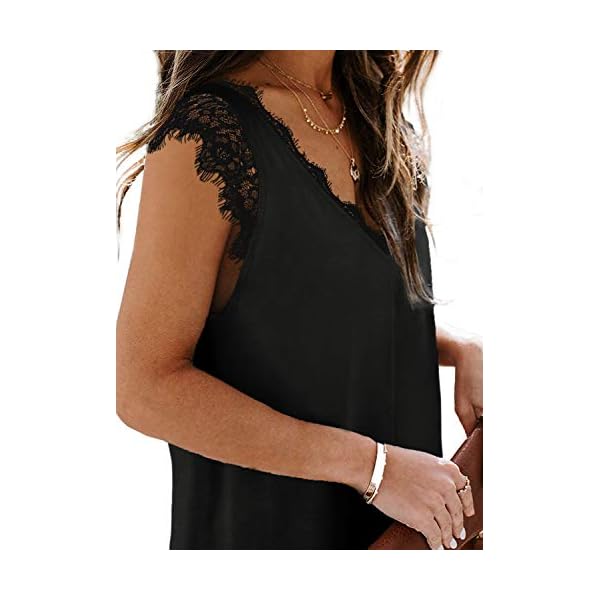 XIEERDUO-Womens-V-Neck-Lace-Tank-Tops-Summer-Casual-Sleeveless-Shirts-Side-Split Womens Lace Tank Tops Cute Summer Boho Tops Comfy Flowy Cute Fashion Black L