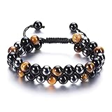 MENS CRYSTAL PROTECTION BRACELET :Tiger Eye Black Obsidian hematite Multiple protection Stones healing Crystal gemstone Beaded Bracelet for Men Boys.This combination is often called a "grounding and protection" trio, as each stone contributes to a st...