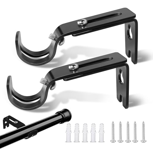 6 Stück Gardinenstange Halterung Metall Verstellbare Gardinenstangenhalterung für Wandmontage, Schwarze Vorhangstangen Halterungen mit Schrauben, für Gardinenstangen 25mm für Wohnzimmer & Büro