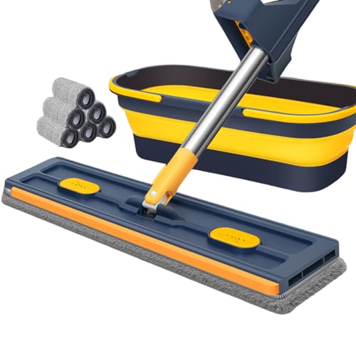 ZEPFJHE Mop De Piso Ancho con Almohadilla Microfibra 6 Piezas Y Un Cubo Plegable Cómodo