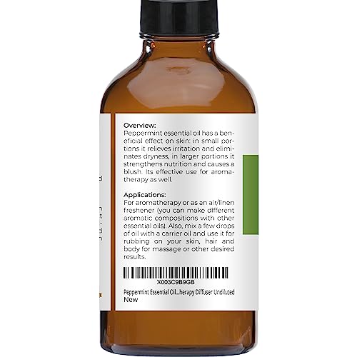 Peppermint Essential Oil By Velona - 4 Oz | Therapeutic Grade 100% Pure And Natural | For Aromatherapy Diffuser, Massage, Skincare, Haircare, Soapmaking | Undiluted And Multipurpose In Glass Bottle #TOP30