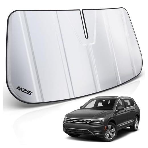 MZS Windshield Sun Shade Compatible with Tiguan 2018-2024, Foldable Car Front Window Sunshade with Storage Pouch, Sun Visor Shield Accessories for Interior Protector