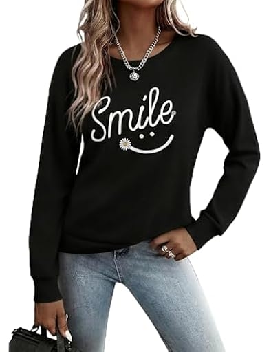 Gyabnw Sudaderas Mujer Jersey Escote Redondo Tops Manga Larga Sudadera De Mujer con Estampado Smile Tela Suave Sweatshirt Casual | Ya disponible en tu tienda friki favorita! En mundofriki.es!
