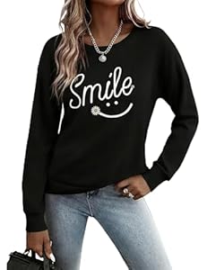 Gyabnw Sweat Mince Femme Léger Col Ras du Cou Pullover Manches Longues sans Capuche Sweat à Capuche Bord Côtelé Coupe Détendue Hauts Printemps