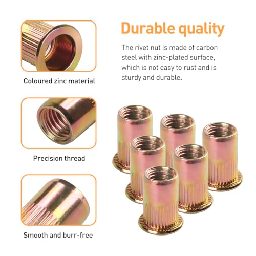 FOMGIIN 20 Stück Nietmuttern M8, Kohlenstoffstahl Verzinkt nietmutter Rundef Innengewinde Flachkop Rivet, Gewindenieten Einnietmuttern Hülsenmutter Verwendet Einnietmutter für Rohre, Metallplatten