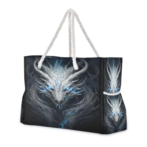 Grey Dragon Beach Bag & Travel Tote Bag Large Sandproof with Zipper Closure, Wet Pouch for Swim Gym Travel, Lightweight Foldable Outdoor Bag