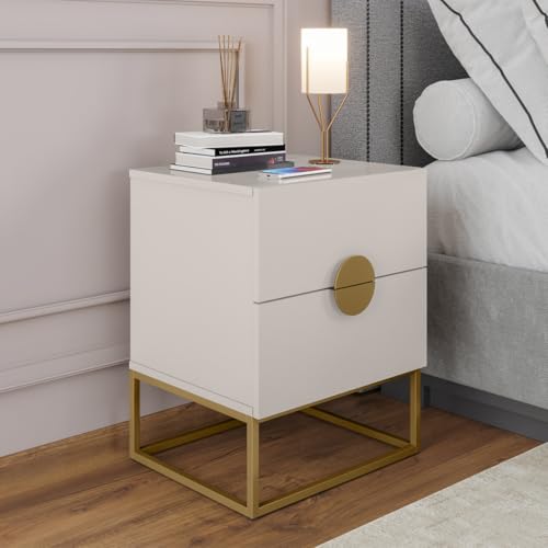 Mesa de Cabeceira Steel Luxo Com 2 Gavetas Base de Aço Estilo Industrial Puxador Lua - LH Móveis (Of