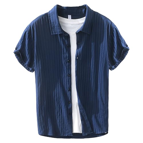 Camisa de playa para hombre texturizada y vintage de punto acanalado con botones