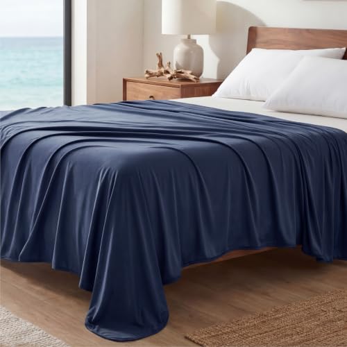 Image of Bedsure Lightweight Cold Blanket for Summer, Bed Cooling Blanket King Size for Hot Sleepers, Ice Cool Essentials for Hot Nights, Breathable Thin Bedding for Teens, Adults, Navy, 108 inch x 90 inch