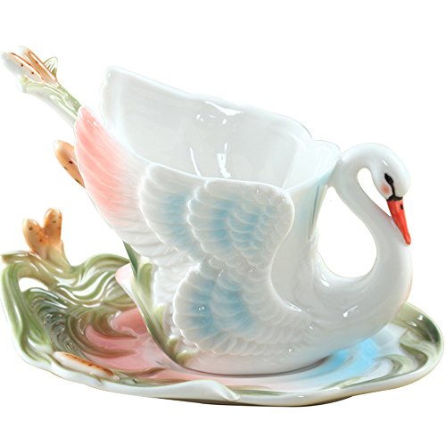 Ybk Tech Creative 3D Swan Bone China Ceramic Coffee Mugs Afternoon Tea Cup And Saucer Set #TOP8