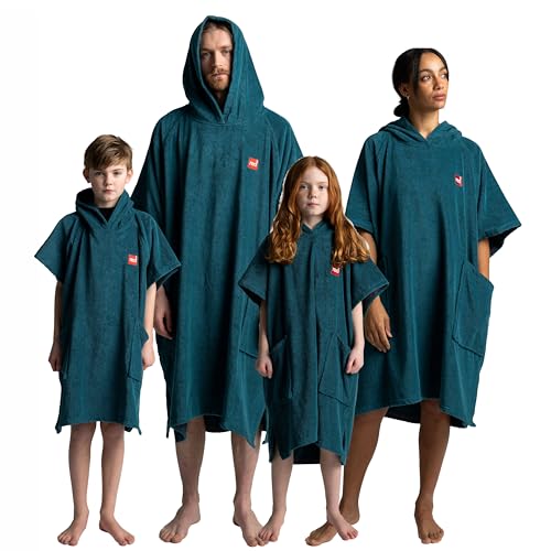 Red Original Unisex Luxus-Frottee-Wickelmantel, Surf-Poncho-Handtuch mit Kapuze, Premium-Baumwolle, übergroß, super saugfähig, ideal zum Schwimmen, Surfen, Strand, Wassersport (Deep Teal, M)