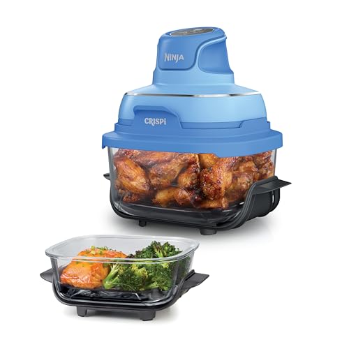 Image of Ninja Crispi 4-in-1 Glass Air Fryer | 450°F | Non-Toxic | 4QT & 6-Cup Glass Containers w/Lids | Microwave, Freezer, Dishwasher Safe | Max Crisp, Air Fry, Bake, Recrisp | Electric Cobalt | FN101BL2