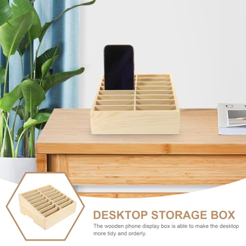 Tofficu Handy-Aufbewahrungsbox mit 16 Fächern – Mehrgitter Holz Organizer für Büro, Klassenzimmer und Schreibtisch zur sicheren Smartphone- und Büroutensilien-Aufbewahrung