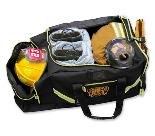 Lightning X Fireman Premium 3XL Firefighter Rescue Step-In Turnout Fire Gear Bag w/Shoulder Strap & Helmet Pocket (Black)