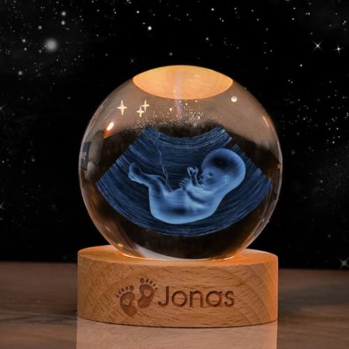 MINXLTD Foto De Cristal 3D Personalizada Con Bola Luz, Esfera De Cristal 3D Personalizada Con Foto Grabada, Regalo Aniversario Personalizado For Parejas(8CM)