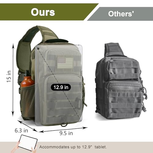 Image of Rover Sling Pack Tactical Shoulder Sling Bag Backpack with Bottle Holder Crossbody Chest Bag, Olive