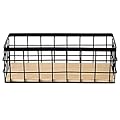 Metal Wire Bathroom Storage Organizer Basket Bin, Rustic Vintage Wire Grid Wooden Base Organizing Basket for Kitchen, Cabinets, Shelves, Pantry, Closets, Vanity Countertops, Bedrooms, Under Sinks