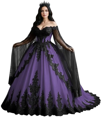 Mouccy Gothic Dusty Purple Wedding Dress with Train 2026 Lace Prom Dress