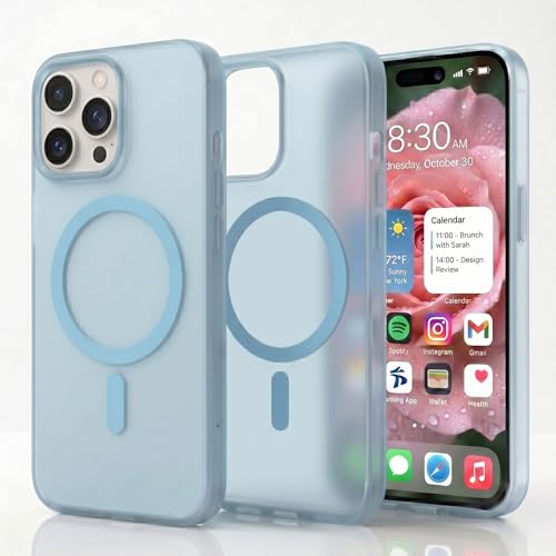 Image of amazon basics Luxury Paper Thin Case Cover for iPhone 15 Pro | Matte Finish | Compatible with magsafe | (Blue, iPhone 15 Pro)
