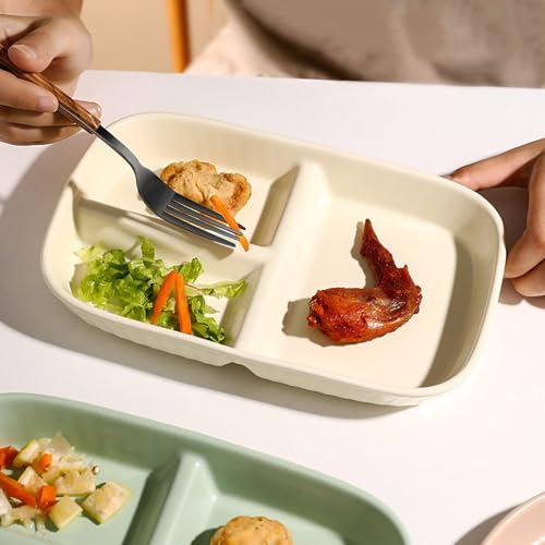 Image of Eco Friendly Wheat Straw Plates with 3 Compartments Food Separator Plastic Trays for Dinner, Cake, Fruits, Salad, Cupcake, Steak, Pasta Microwave Dishwasher Safe (Beige, Pack of 2)