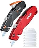 VOTREK® Box Cutter Retractable| Metal Utility Knife Set【Built-In Storage】 Tool-Free Quick Blade Change| Safety Lock| Extra 10 Sharp SK5 Blades| 2-Pack Heavy Duty Razor Knife for Cardboard & Plastic