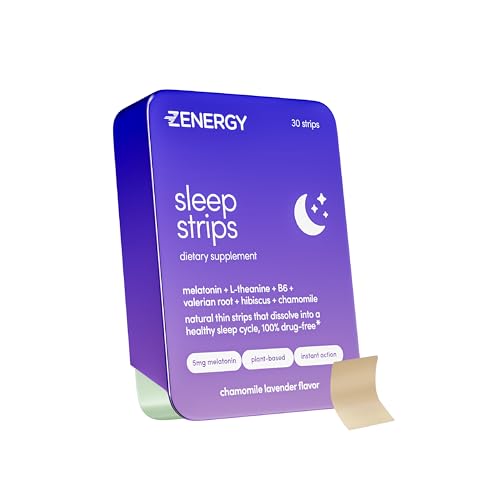ZENERGY Fast Dissolve Sleep Strips | 5mg Melatonin, 20mg L-Theanine & Vitamin B6 | Quick Relief for Insomnia, Stress & Relaxation Aid | Chamomile Lavender Flavor | Sugar-Free Vegan (30 Strips)