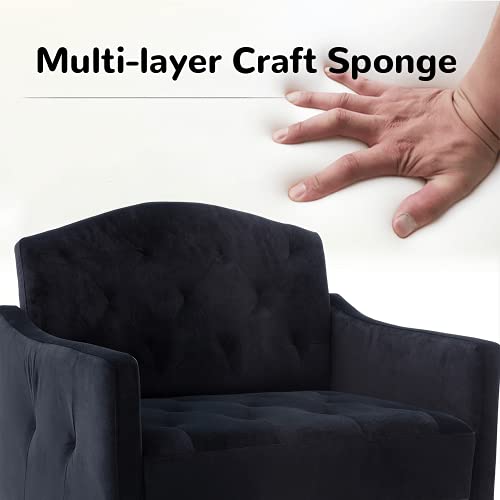 Joybase Velvet Armchair, Mid Century Modern Accent Chair, Wood And Steel Armchair For Living Room, Bedroom (Black) #TOP4