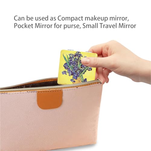 PDOZV Pocket Mirror for Women, 2 Pcs Square 2.8” PU OilPainting Style Double Sided 1X/3X Mirror for Purse Travel Compact Mirror (OP03)