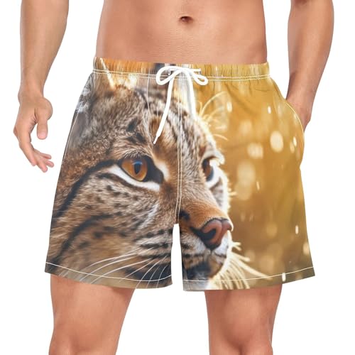 Mens Swim Trunks with Liner, Lynx Raindrop Closeup Cool Quick Dry Beach Swim Shorts, Swimwear Bathing Suits S