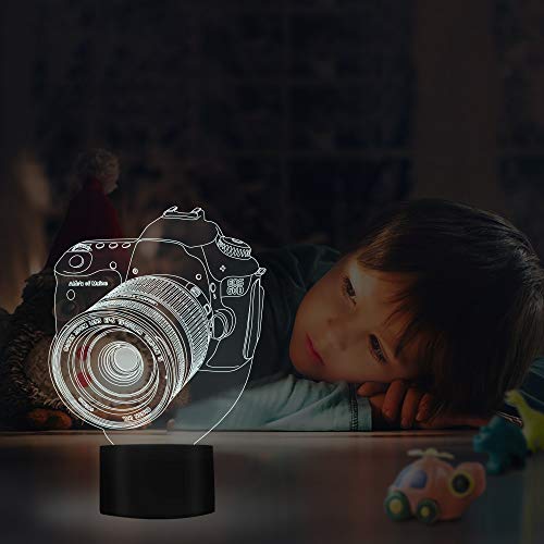 Camera Illusion 3D Night Light Bedside Lamp Car 7 Colors Changing with Touch Control Best Birthday Gifts for Child Baby Boy and Girl