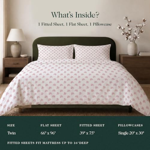 Image of 100% Cotton Printed Percale Cooling Bed Sheet Set - Twin Size, Vervain