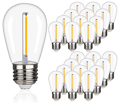 Ruiaotd S14 Led 1W Equivalent To 10W String Light Bulbs Shatter-Resistant Outdoor S14 Led Replacement String Light Bulbs E26 Regular Base 2200K Warm White Clear Plastic Edison Light Bulbs 25 Pack #TOP5