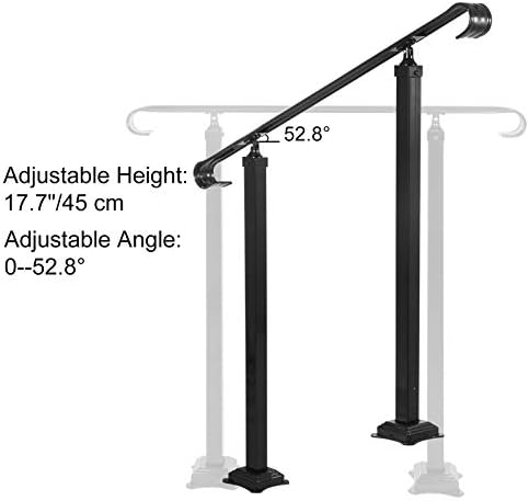 VEVOR Wrought Iron Handrail, Fit 2 or 3 Steps Outdoor Stair Railing, Adjustable Front Porch Hand Rail, Black Transitional Hand railings for Concrete Steps or Wooden Stairs with Installation Kit