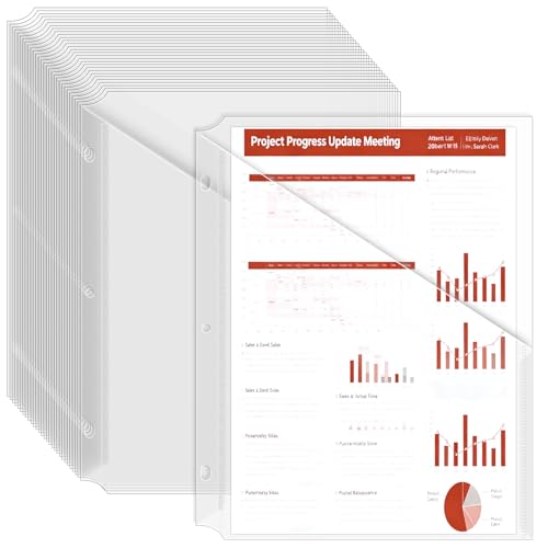 Fyess 15Pack 3 Hole Punch Clear Plastic Document Folders,Organized Up Poly Translucent Slash Slash File Jacket US Letter/ A4 Size 18C(1.8mm),L-Tape Transparent Document Folders Copy Safe Pockets